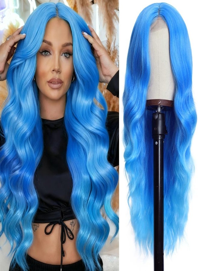 Colorful Queen Blue Wigs for Women 26 Inch Long Wavy Wig Glueless Lace Wig for Daily Party Use Halloween Cosplay - Image 1